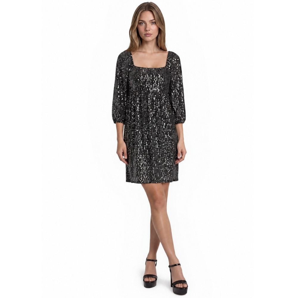 NEW Torrid 2 Sequin Dress Women's  Size 2X Black Silver Cocktail Long Sleeve